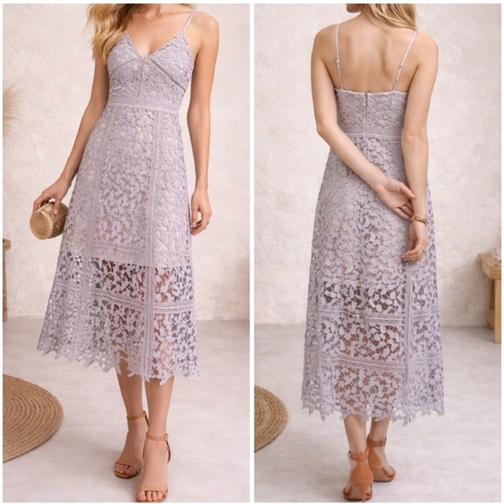 Anthropologie Elliatt Tingle Lace Overlay Midi Dress in Lilac